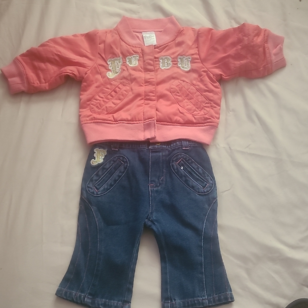 FUBU Pink Kids Puffer Jacket And Jeans